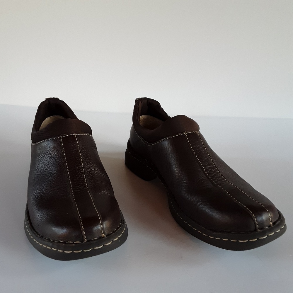 Born brown slip on clog with top stitching